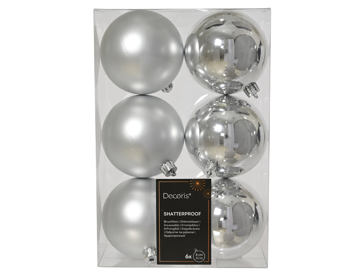 Kerstballen Zilver 8 cm – 6 Stuks – Mat & Glanzend