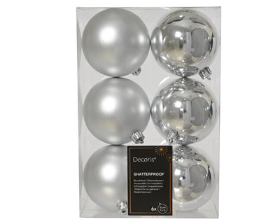 Kerstballen Zilver 8 cm – 6 Stuks – Mat & Glanzend