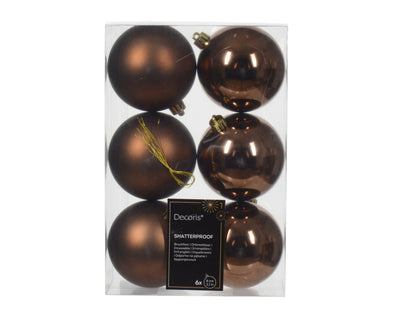 Kerstballen Espresso 8 cm – 6 Stuks – Mat & Glanzend
