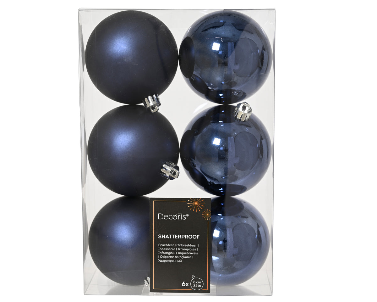 Kerstballen Nachtblauw 8 cm – 6 Stuks – Mat & Glanzend