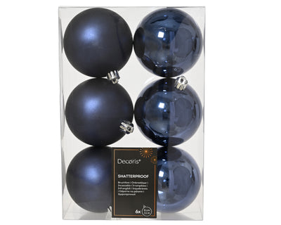 Kerstballen Nachtblauw 8 cm – 6 Stuks – Mat & Glanzend