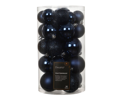 Kerstballen Nachtblauw Mix – 30 Stuks – 4/5/6 cm