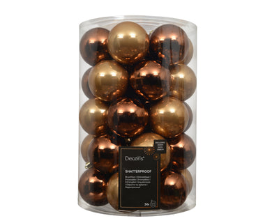 Kerstballen Bruin Mix – 34 Stuks – 8 cm – In Koker
