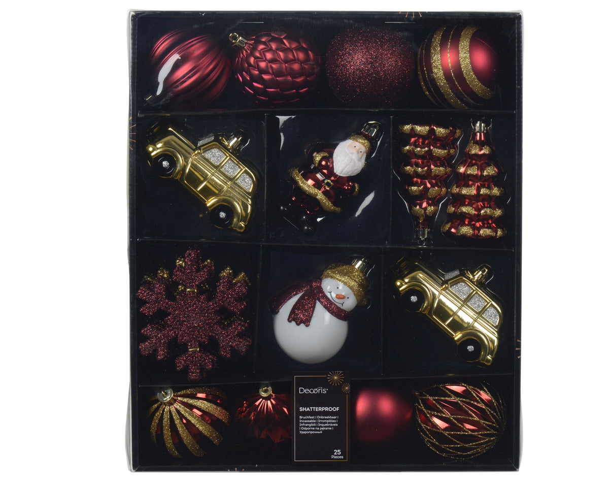 Kunststof Kerstballen Mix Box – 25 Stuks – Glans & Glitter