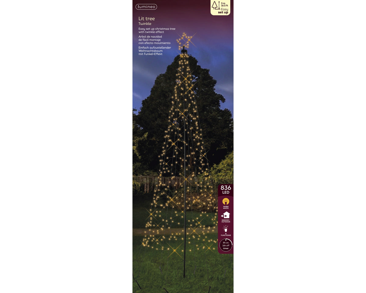 Lumineo Vlaggenmast Kerstboom – 5 m – 836 LED – Warm Wit - foto 3