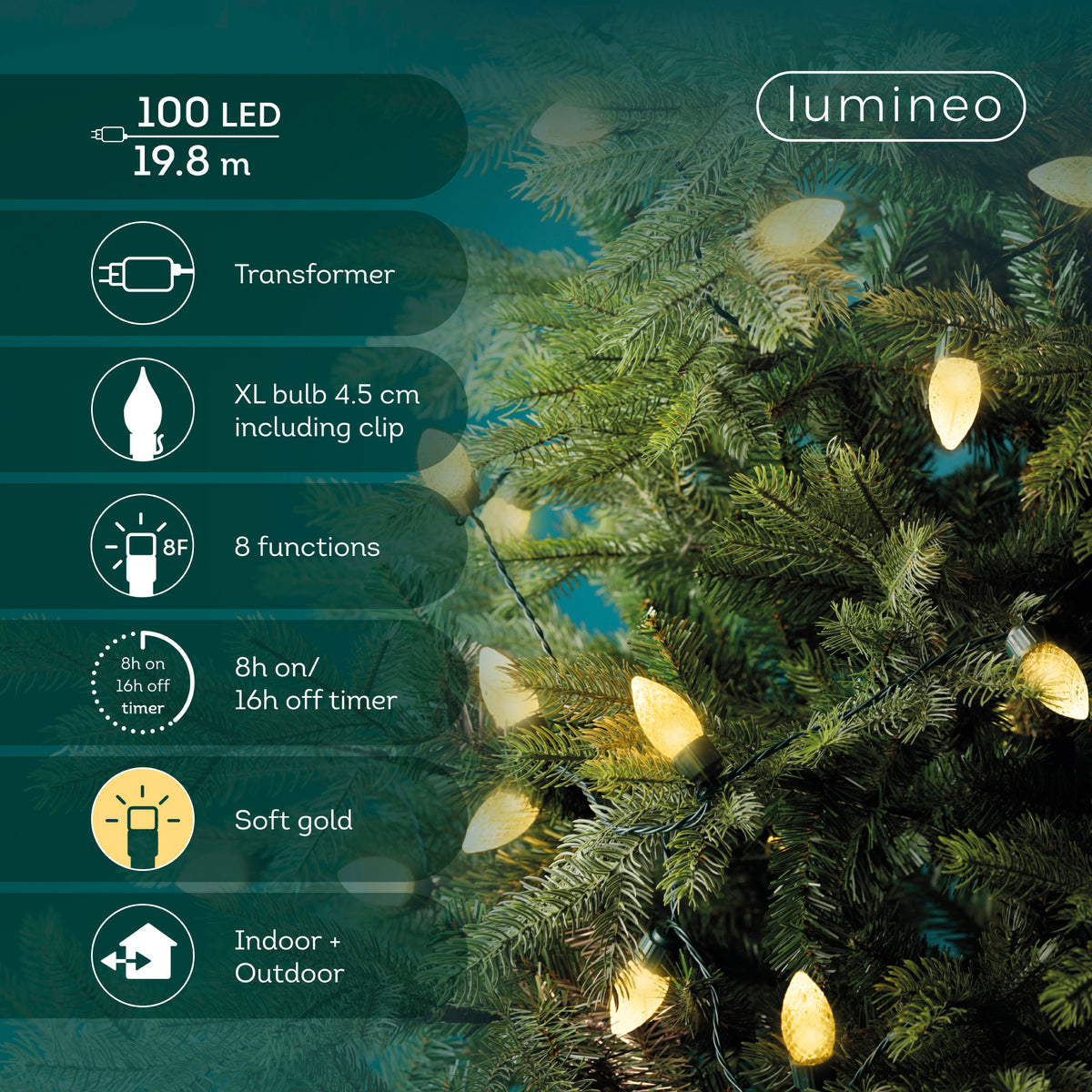 Lumineo Vintage Lights - 100 LED - 1980 cm - 210 cm - Twinkle - foto 3