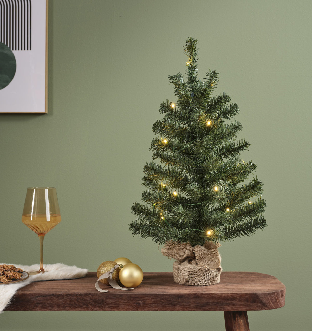 Kunstkerstboom - 75 cm - 35 Micro LED - Jute zak - Batterij - foto 2