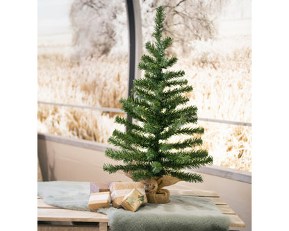 Mini Kunstkerstboom - H 90 cm - Groen - Jute Zak - foto 2