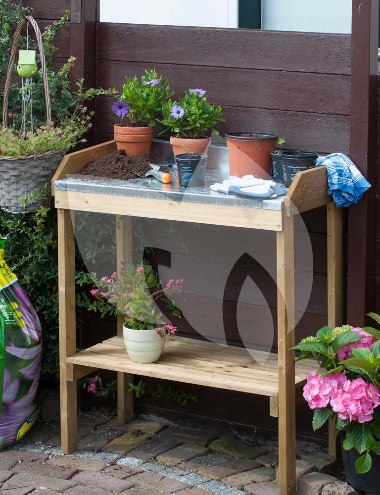 Oppottafel voor zaaien en verpotten zink, FSC hout H97x85x42cm - Kweekbenodigdheden