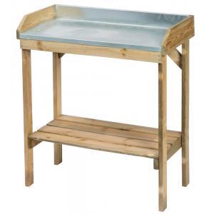 Table de rempotage en zinc et bois certifié FSC, H97 x 85 x 42 cm